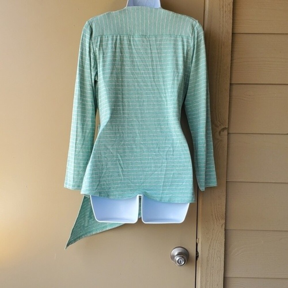 Womens Soft Surroundings Green Striped Surplice blouse size small - Picture 6 of 11